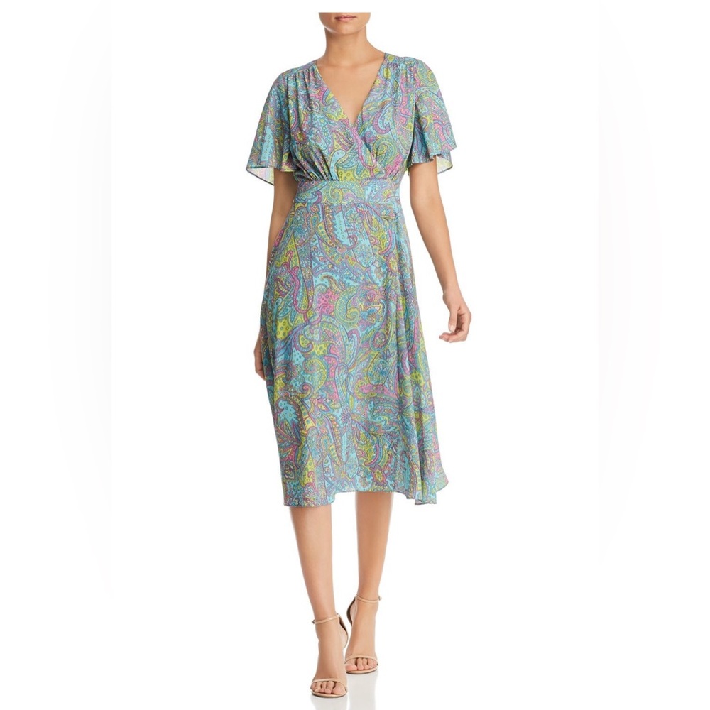 Le Gali Paisley V-Neck Midi Dress in Multi-Color